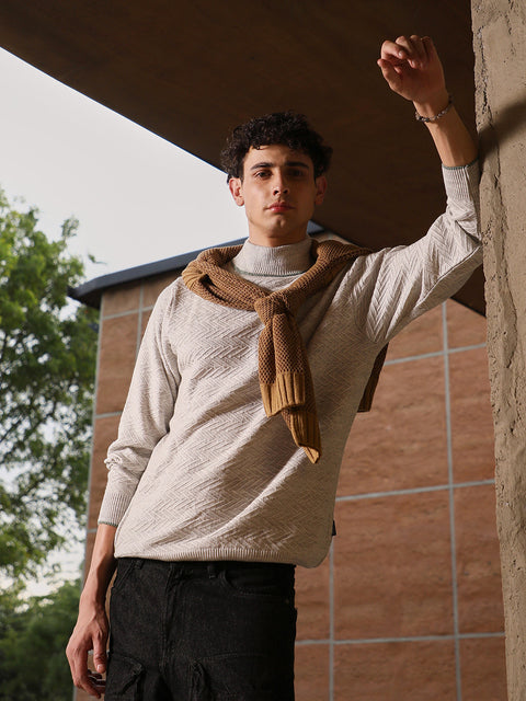 Hooked Herringbone Textured Pullover Sweater