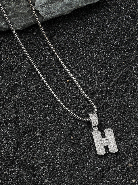 Chaos - Embellished H Alphabet Pendant with Chain - Silver
