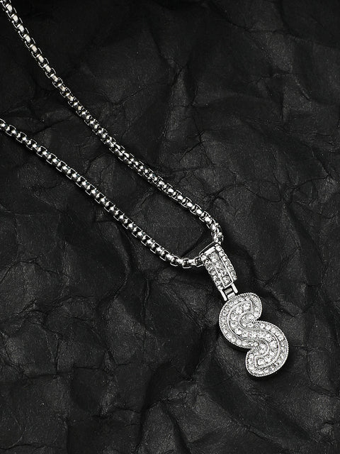 Chaos - Embellished S Alphabet Pendant with Chain - Silver