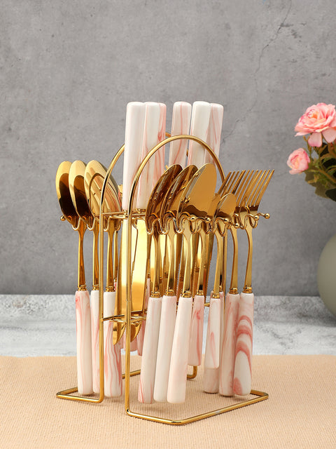 Blush Pink & Gold Solid Stainless Steel Cutlery Set