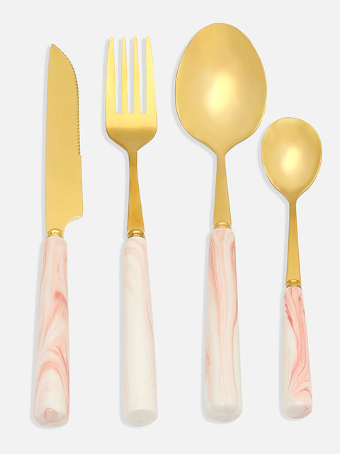 Blush Pink & Gold Solid Stainless Steel Cutlery Set