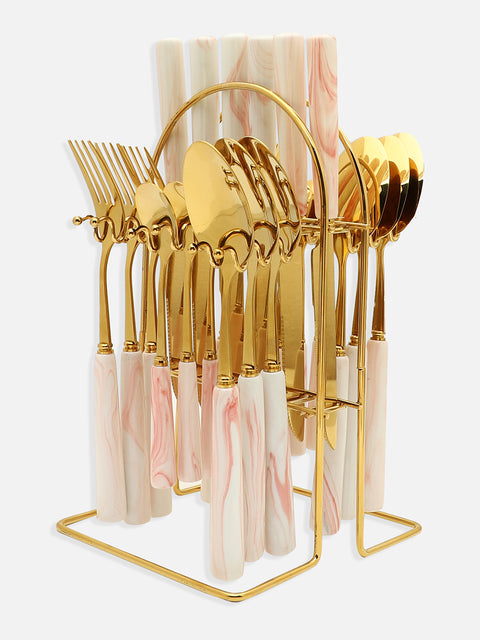 Blush Pink & Gold Solid Stainless Steel Cutlery Set