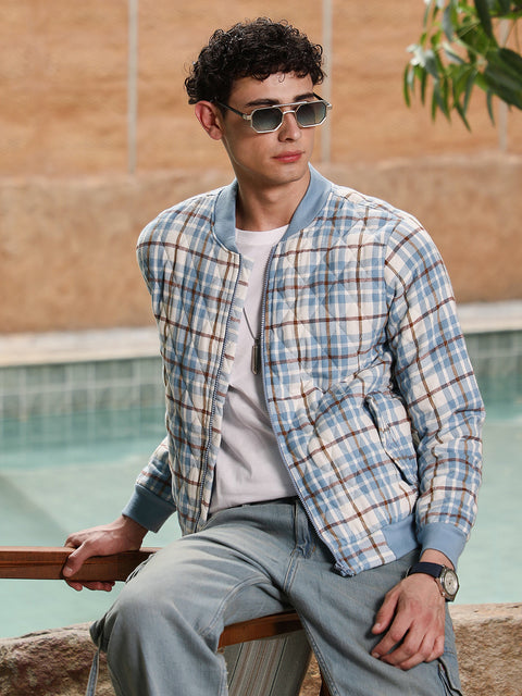 Face Card Tartan Plaid Bomber Jacket