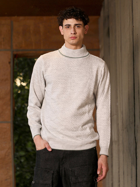 Hooked Herringbone Textured Pullover Sweater