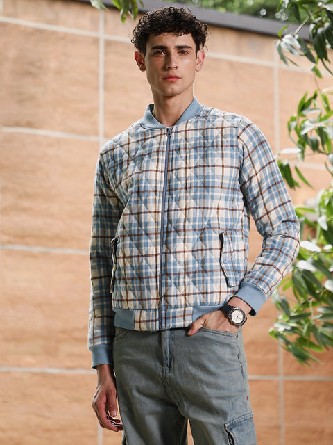 Face Card Tartan Plaid Bomber Jacket