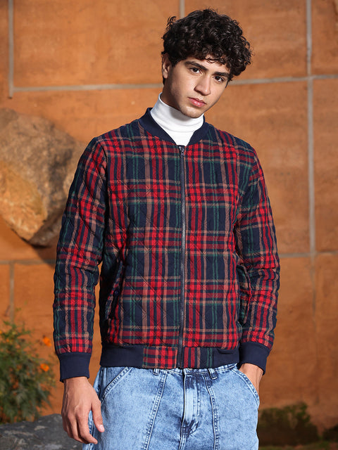 Face Card Tartan Plaid Bomber Jacket