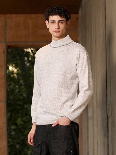 Hooked Herringbone Textured Pullover Sweater