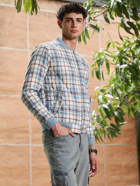 Face Card Tartan Plaid Bomber Jacket