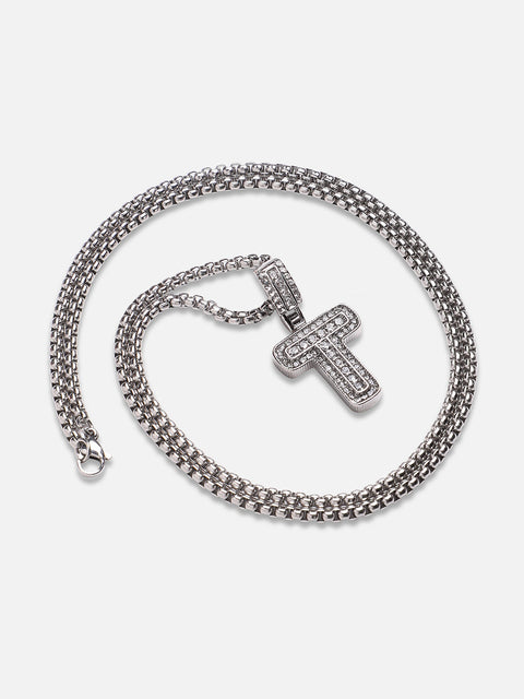 Chaos - Embellished T Alphabet Pendant with Chain - Silver