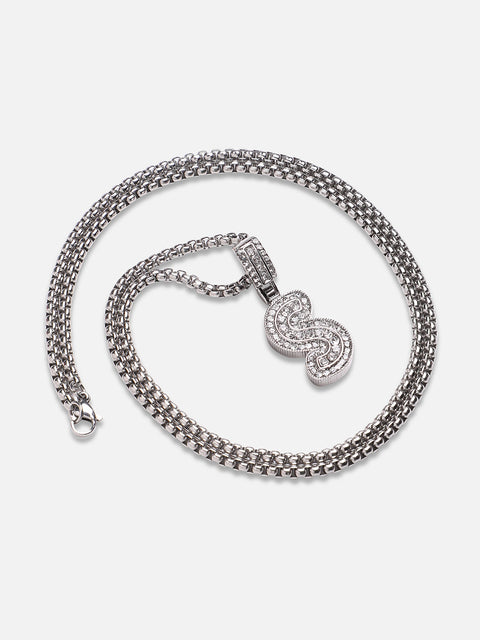 Chaos - Embellished S Alphabet Pendant with Chain - Silver