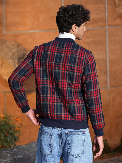 Face Card Tartan Plaid Bomber Jacket