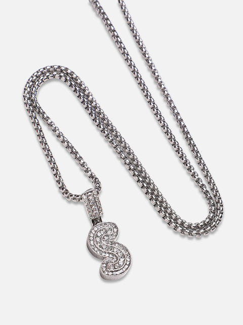 Chaos - Embellished S Alphabet Pendant with Chain - Silver