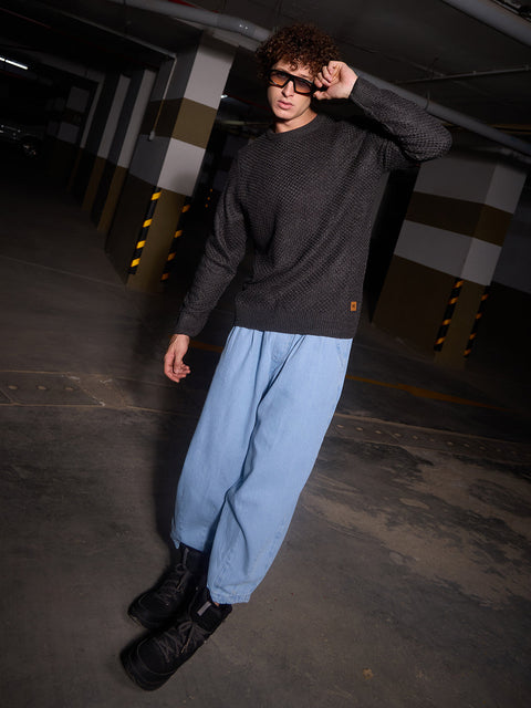 XYNG Solid Knitted Pullover Sweater