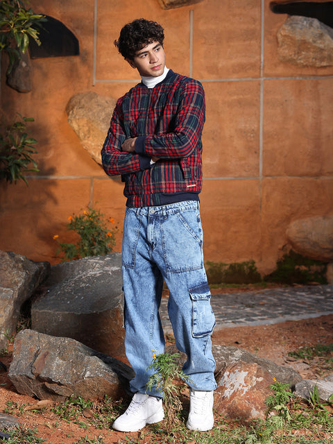 Face Card Tartan Plaid Bomber Jacket