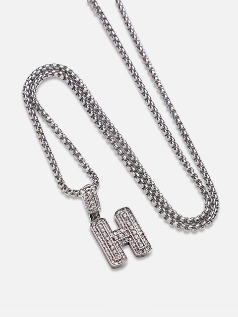 Chaos - Embellished H Alphabet Pendant with Chain - Silver