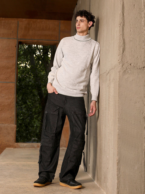 Hooked Herringbone Textured Pullover Sweater