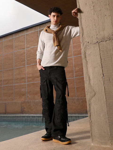Hooked Herringbone Textured Pullover Sweater