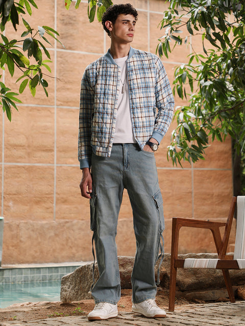 Face Card Tartan Plaid Bomber Jacket