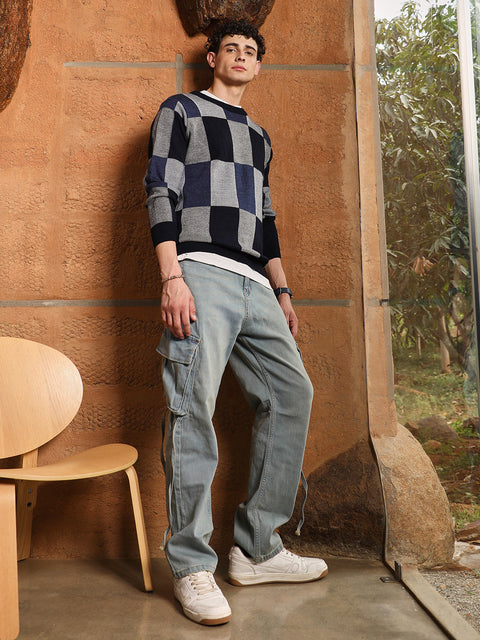 Behookd Block Check Pullover Sweater