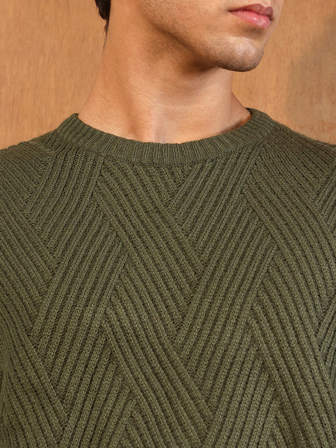 Hooked Basket-Knit Pullover Sweater