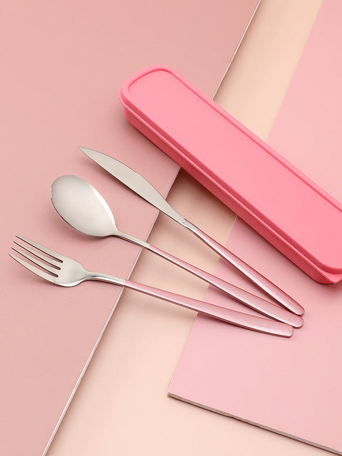 VYBE Silver & Blush Pink Solid Metal Cutlery Set