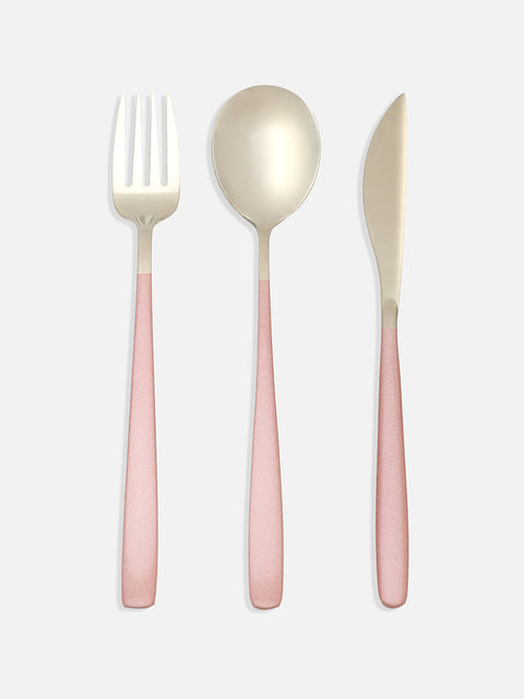 VYBE Silver & Blush Pink Solid Metal Cutlery Set