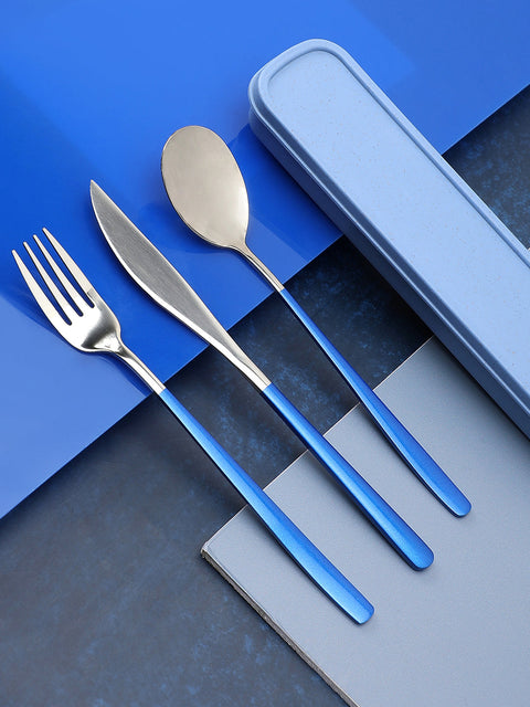 VYBE Silver & Indigo Blue Solid Metal Cutlery Set