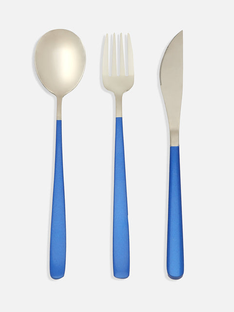 VYBE Silver & Indigo Blue Solid Metal Cutlery Set