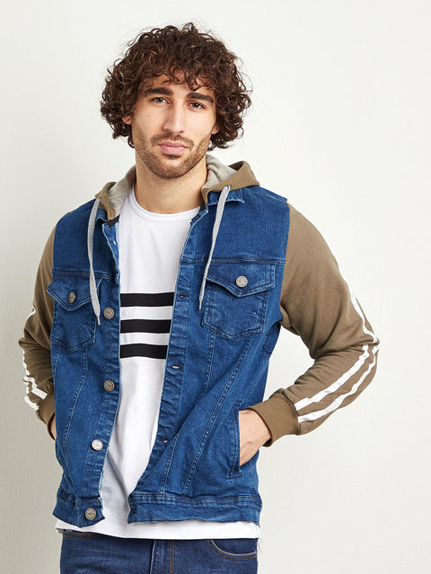 STARCAST Medium-Wash Denim Jacket With Sweatshirt Sleeve