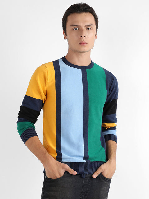 Behookd Contrast Panel Relaxed Pullover Sweater