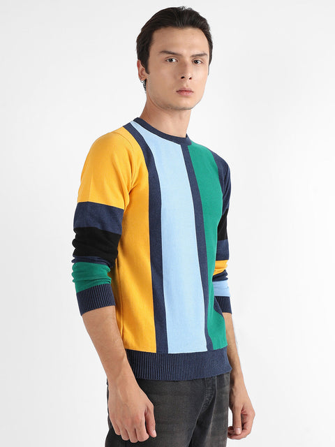 Behookd Contrast Panel Relaxed Pullover Sweater