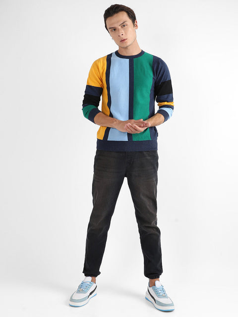 Behookd Contrast Panel Relaxed Pullover Sweater