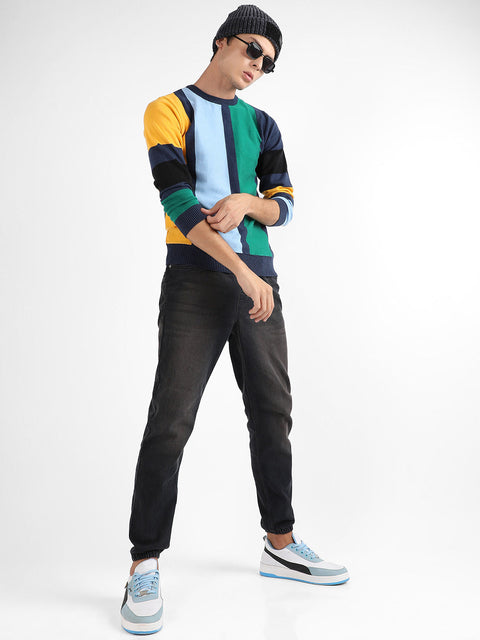 Behookd Contrast Panel Relaxed Pullover Sweater