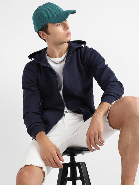 Hooked Zip-Front Hoodie With Contrast Drawstring
