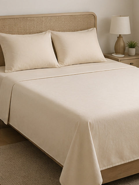 CAHOOT Plain Cotton Bedsheet Beige