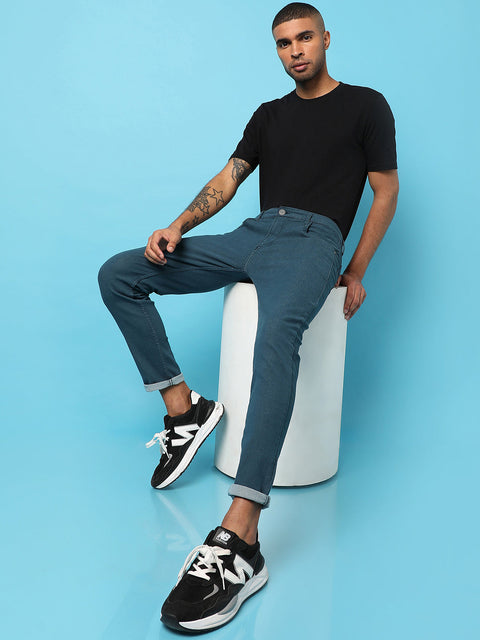 MEN’S SOLID BLUE DARK-WASH DENIM JEANS SLIM FIT FOR CASUAL WEAR