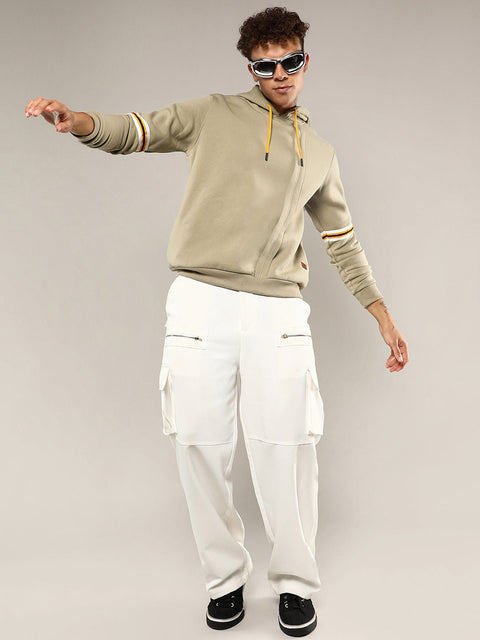 Runway Gods Pullover Hoodie With Contrast Striped Sleeve