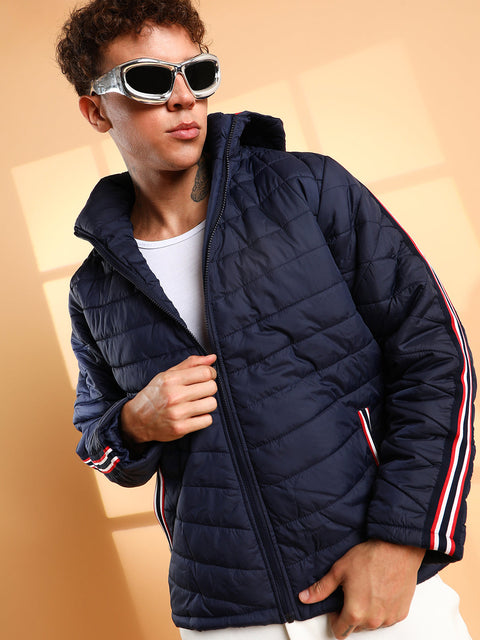 CAHOOT Quilted Puffer Jacket With Contrast Striped Sleeve