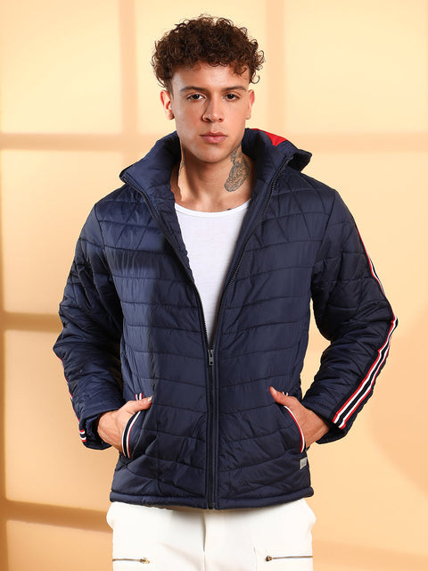 CAHOOT Quilted Puffer Jacket With Contrast Striped Sleeve