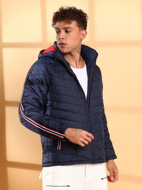 CAHOOT Quilted Puffer Jacket With Contrast Striped Sleeve