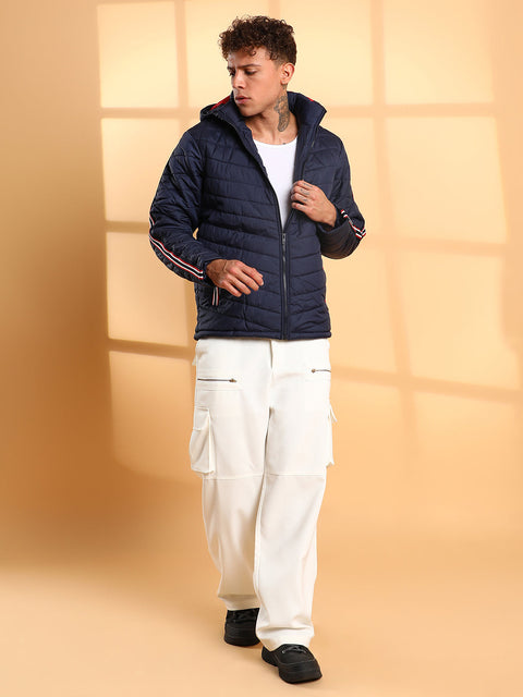 CAHOOT Quilted Puffer Jacket With Contrast Striped Sleeve