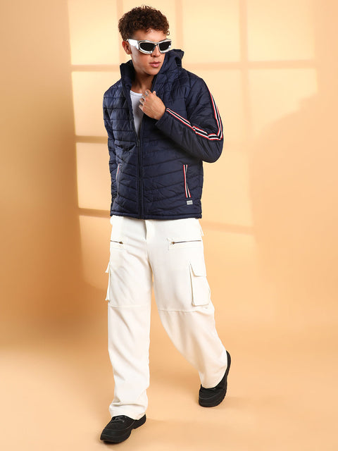 CAHOOT Quilted Puffer Jacket With Contrast Striped Sleeve