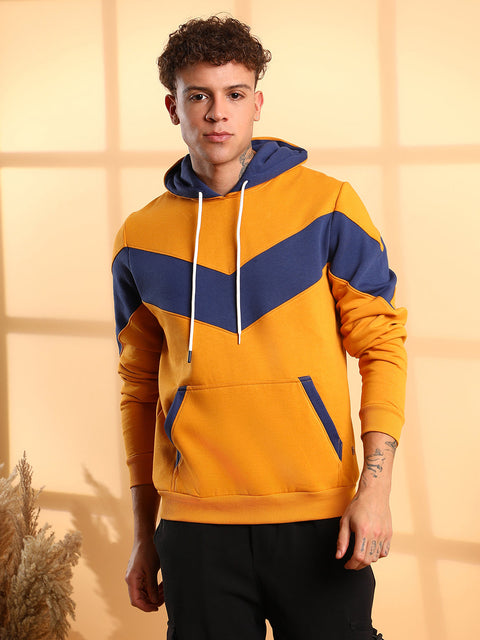 Chaos Men's Contrast Panel Hoodie With Ribbed Hem
