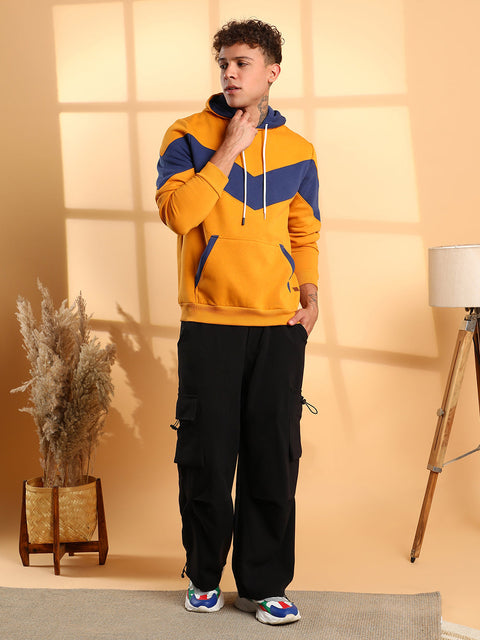 Chaos Men's Contrast Panel Hoodie With Ribbed Hem