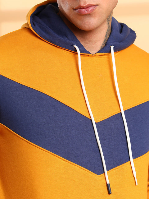 Chaos Men's Contrast Panel Hoodie With Ribbed Hem