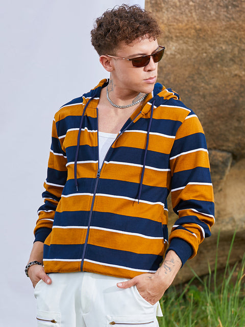 Chaos Men's Horizontal Striped Zip-Front Hoodie