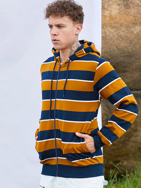 Chaos Men's Horizontal Striped Zip-Front Hoodie