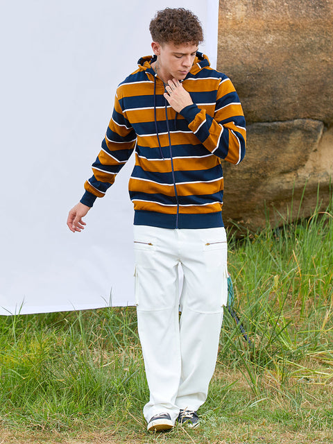 Chaos Men's Horizontal Striped Zip-Front Hoodie