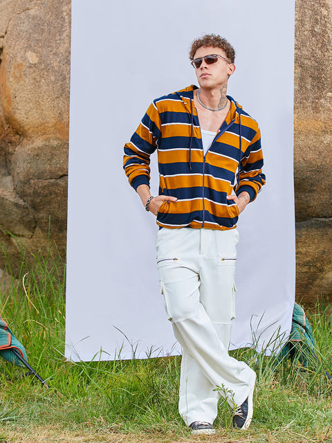 Chaos Men's Horizontal Striped Zip-Front Hoodie
