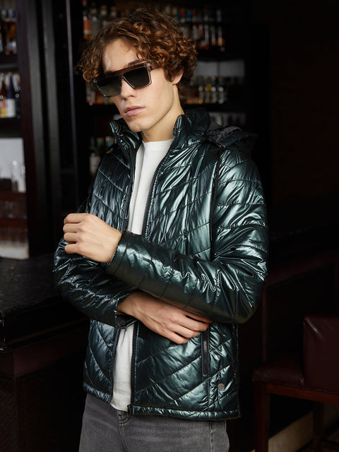 Behookd Metallic Zip-Front Quilted Jacket